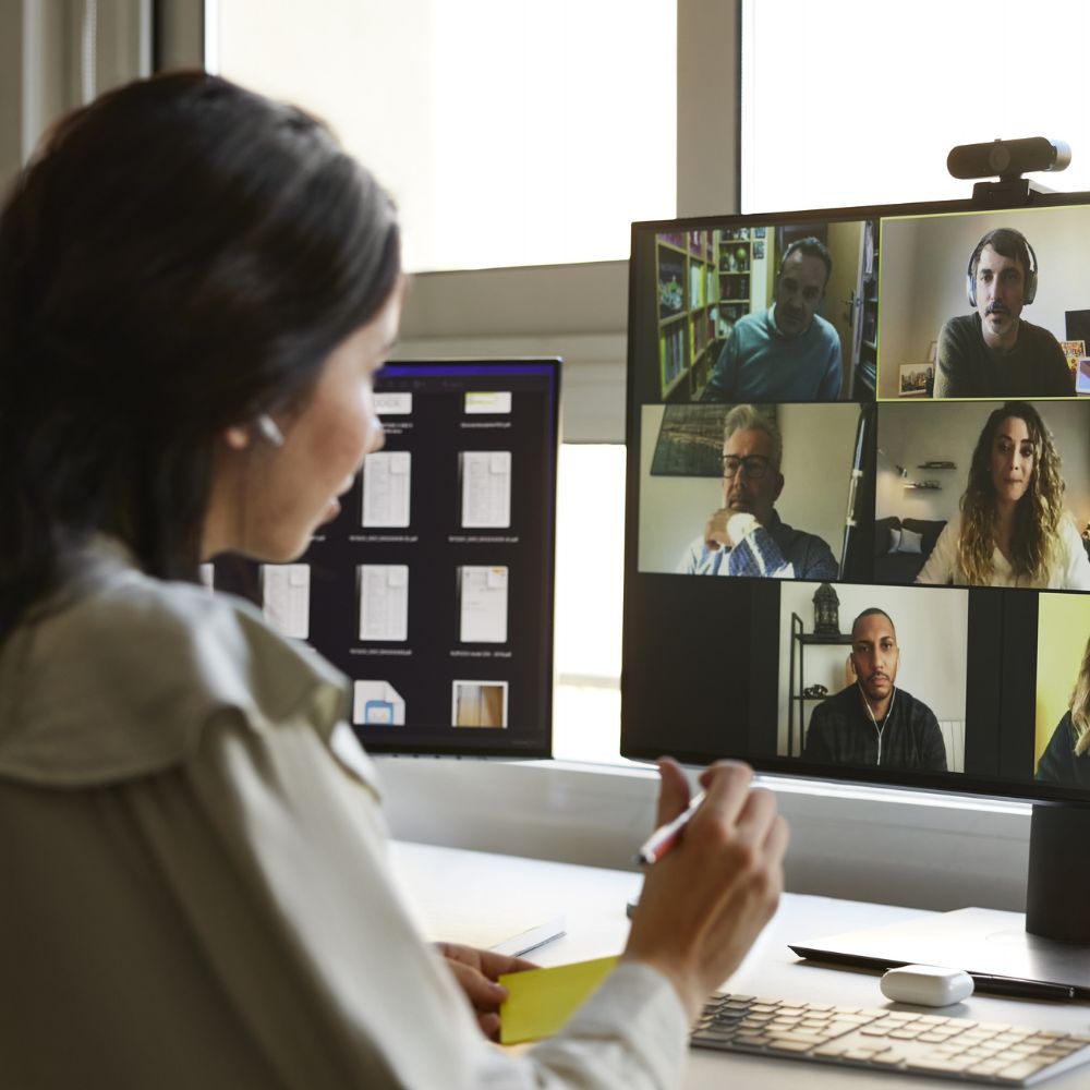 Employees on a Zoom call.